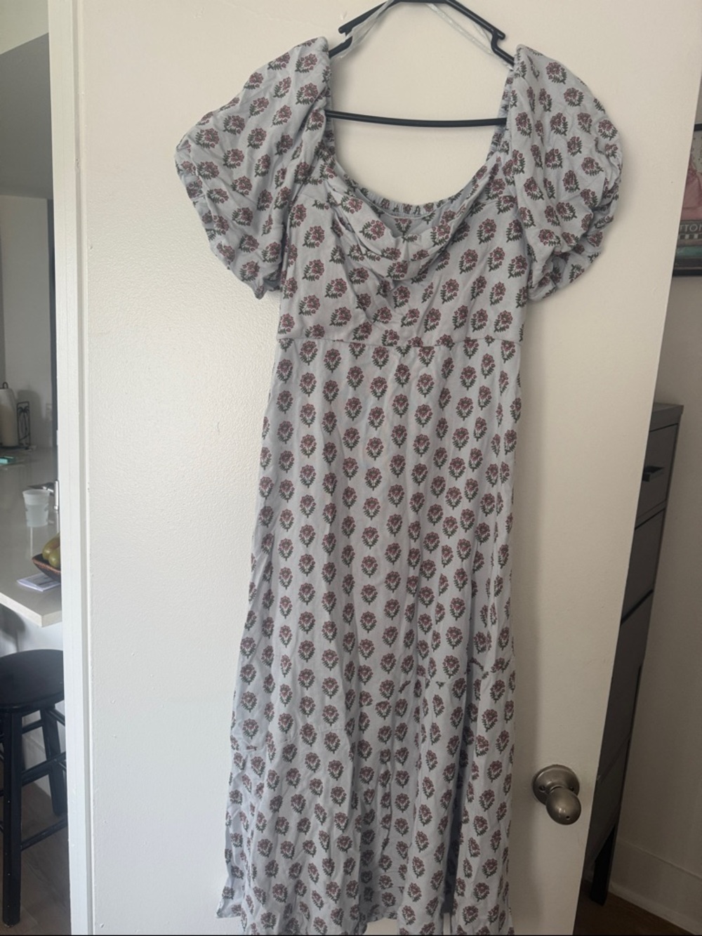 Jessica Simpson Light Blue Floral Puff-Sleeve Maxi Dress